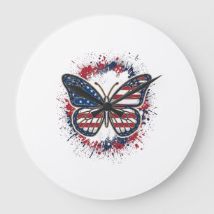 Relógio Grande Borboleta Patriótica Desenho Vetorial de Gravura V