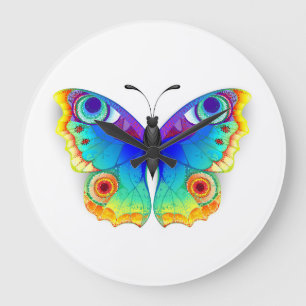 Relógio Grande Borboleta Pavão Olho de Arco-Íris