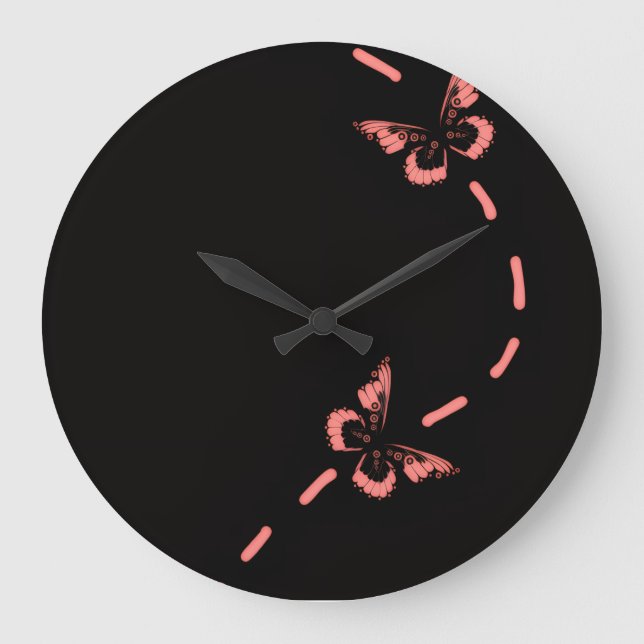 Relógio grande borboleta rosa (Frente)