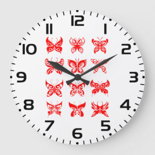 Relógio Grande Borboleta Tribal Vermelha Ornamental
