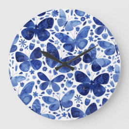 Relógio Grande Borboletas Aquarela Azul