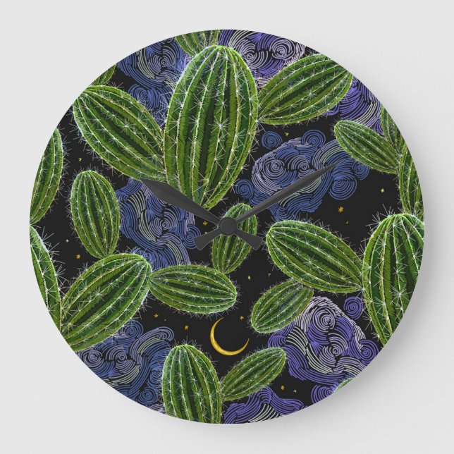 Relógio Grande Bordado Mexicano: Noite De Cactus Sem Olhos. (Frente)