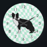 Relógio Grande Border Collie Dog Abstract Illustration Checkered<br><div class="desc">Perfect abstract dog illustration for dog lovers! Cute border collie dog with whimsical stars design. Border collie dog mom,  border collie dog dad,  this one is for you. Also border collie dog illustration for kids.</div>