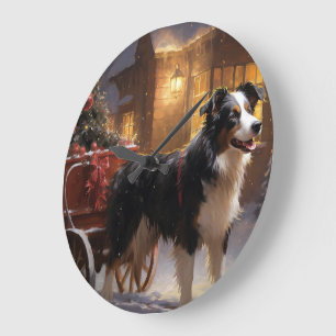Relógio Grande Border Collie Temporada Natalícia