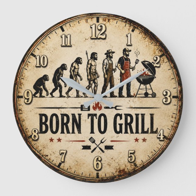 Relógio Grande Born to Grill Funny BBQ Evolution (Frente)