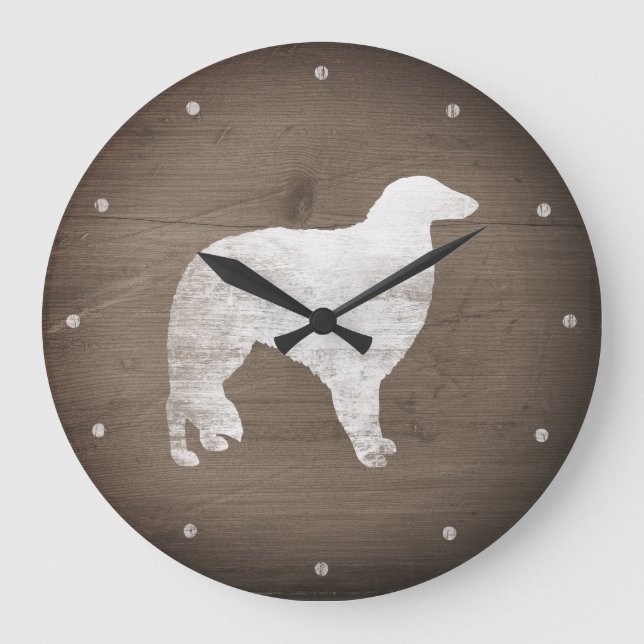 Relógio Grande Borzoi Silhouette Style Rustic (Frente)