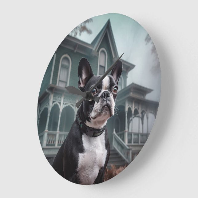 Relógio Grande Boston Terrier Halloween Scary (Ângulo)