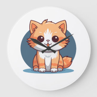Relógio Grande Botão de Pin de Gato Laranja Fofo
