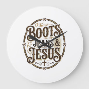 Relógio Grande Botas Jeans & Jesus Fé Western Vintage