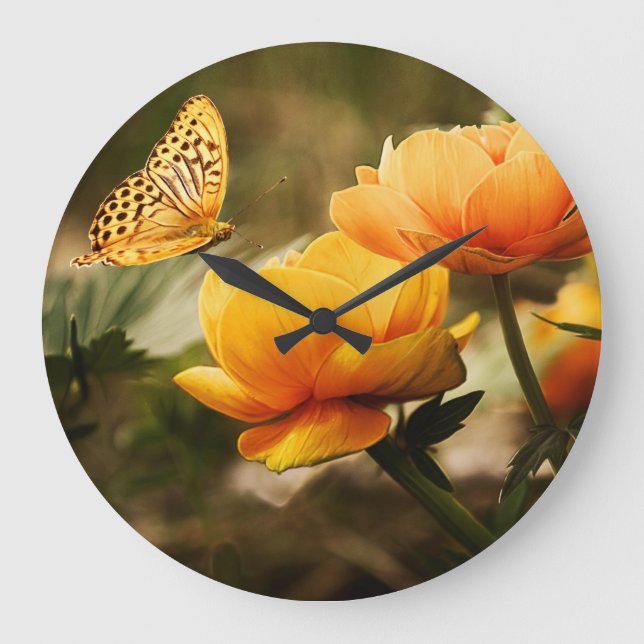 Relógio Grande Botterfly Art 32 Wall Clocks e Opções Numerais (Frente)