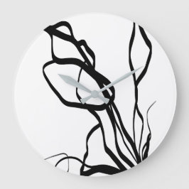 Relógio Grande Bouquet Branco: Abstrato Preto e Branco