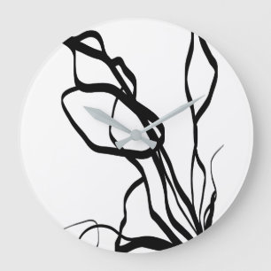 Relógio Grande Bouquet Branco: Abstrato Preto e Branco