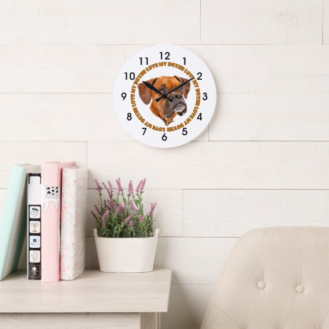 Relógio Grande Boxer Dog Ama Meu Boxer (Sala de leitura)