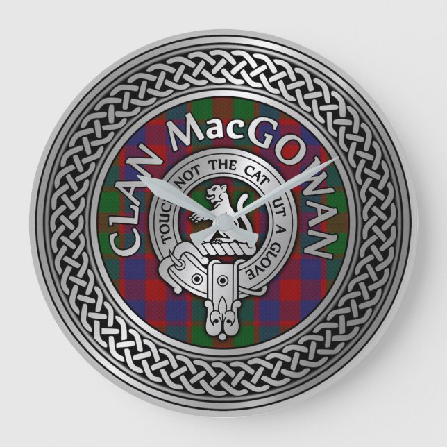 Relógio Grande Brasão da Clã MacGowan & Nó do Tartan (Frente)