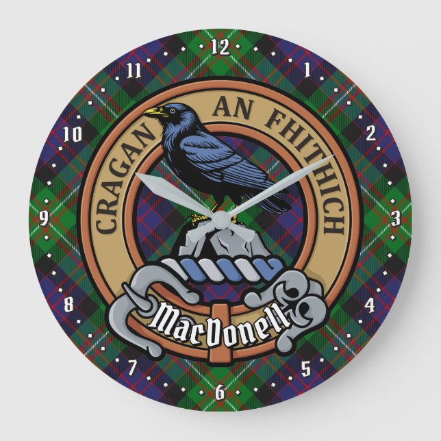 Relógio Grande Brasão do Clã MacDonell de Glengarry sobre Tartan (Frente)