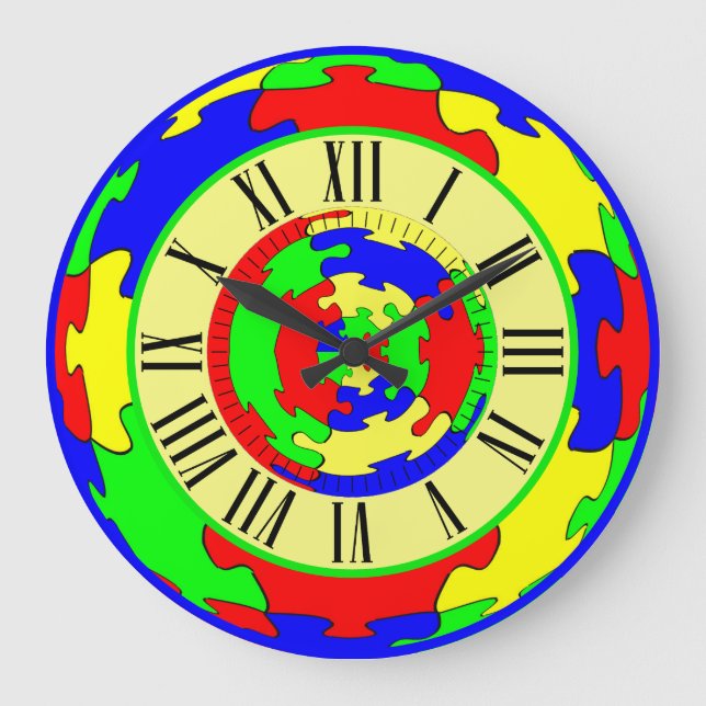 Relógio Grande Bright Colorful Quebra-cabeça Art, Numerais romano (Frente)