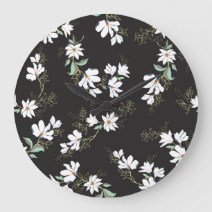 Relógio Grande Bright Magnolia Floral Padrão Sem Olhos