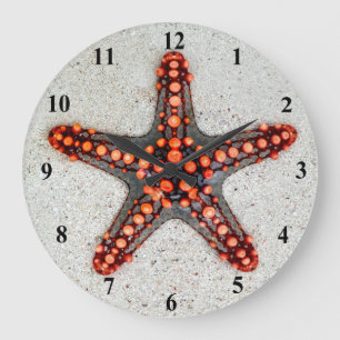 Relógio Grande Bright Orange Red Starfish, da Areia Branca