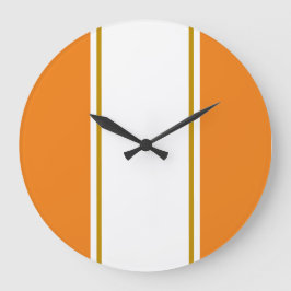 Relógio Grande Bright White Brown Racing Strips Em Laranja Quente