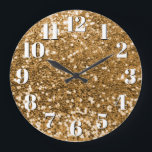 Relógio Grande Brilhante Dourado<br><div class="desc">Dourada cinza, sequin ou confetti brilhando com manchas e números de face brancos brancos e brilhantes com uma sombra azul escura em um relógio de parede personalizado para ela. Embora eu não tenha definido isso como um modelo, você pode usar sua própria foto. Você pode mudar a cor do texto...</div>