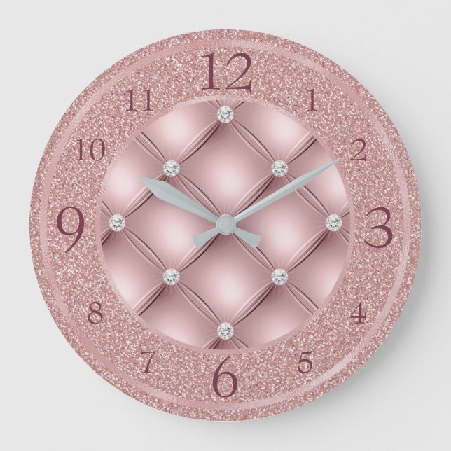 Relógio Grande Brilhantes Diamantes e Brilho Rosa (Frente)