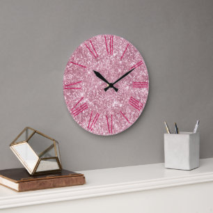 Relógio Grande Brilho Cor-de-Rosa Glamouroso