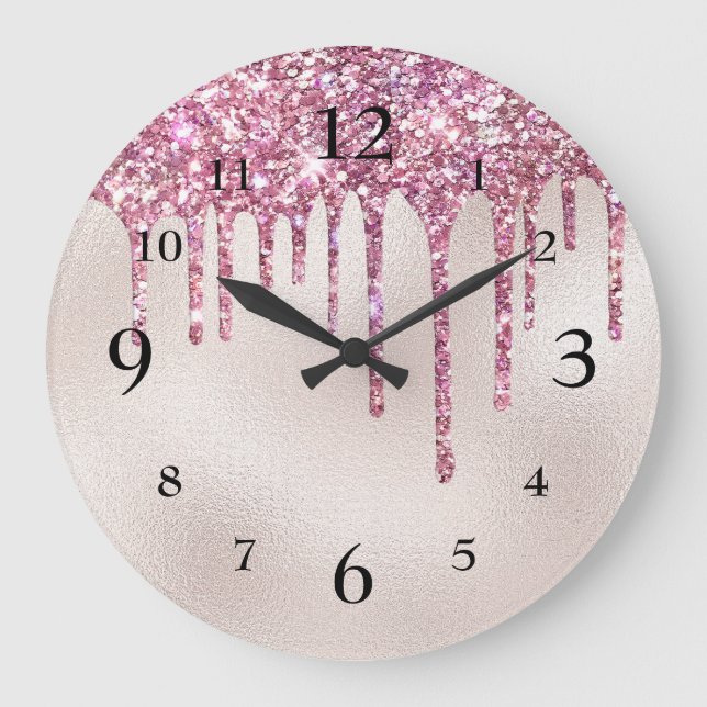 Relógio Grande Brilho Cor-de-Rosa Glamouroso Pingando em Pérola d (Frente)