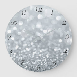 Relógio Grande Brilho Prata Branco Bokeh Glam Moderno Brilho