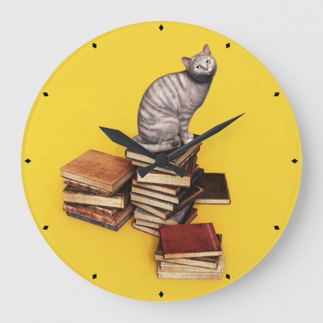 Relógio Grande British Cat on a stack of books (Frente)