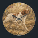 Relógio Grande Brittany Spaniel<br><div class="desc">Brittany Spaniel hunting dog design inspired by the passion of bird hunters and the incredible working abilities of this loyal hunting companion. This artwork features a beautiful Brittany Spaniel in a classic hunting scene surrounded by wildlife and outdoor hunting elements. Perfect for hunters, Brittany Spaniel owners, bird hunting enthusiasts and...</div>