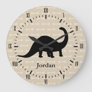 Relógio Grande Brontossaurus Dinossaur Branco Ossos Romanos