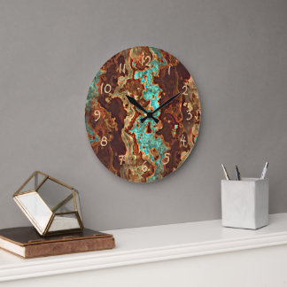 Relógio Grande Brown Aqua Turquoise Green Geode Art