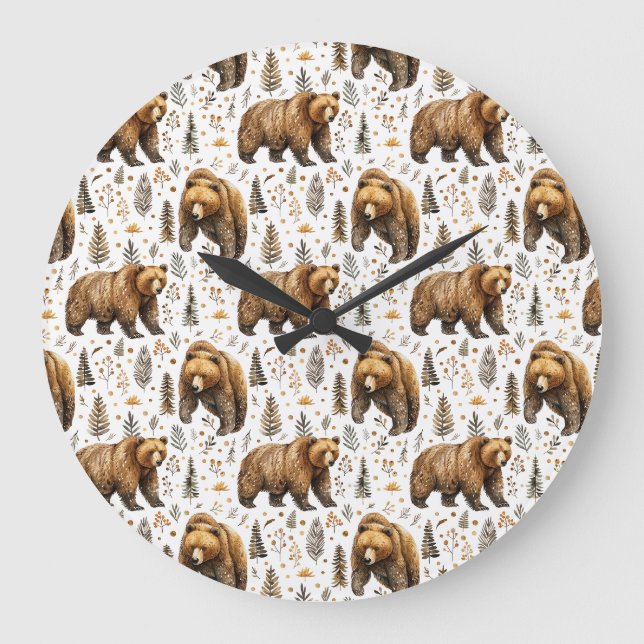 Relógio Grande Brown Bear Cabin Decor Woodland   (Frente)