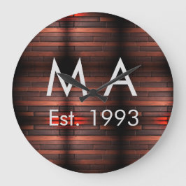 Relógio Grande Brown rustic brick stone add name letter year date