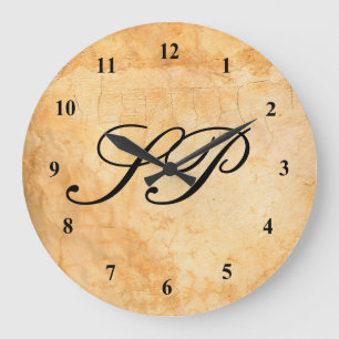 Relógio Grande Brown terracotta brick wall monogram