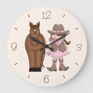 Relógio Grande Brunette Cowgirl e Horse Wall Clock