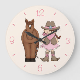 Relógio Grande Brunette Cowgirl e Horse Wall Clock