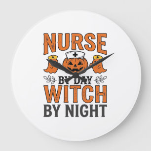Relógio Grande Bruxa de Enfermeira de Halloween à Noite Camisa Vi
