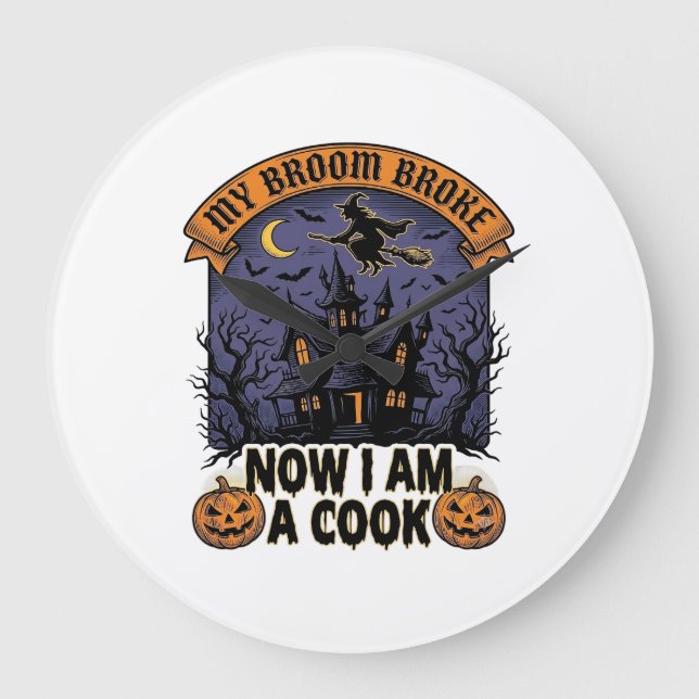 Relógio Grande Bruxa de Halloween Cozinha Pun_1 (Frente)