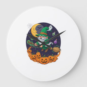 Relógio Grande Bruxa de Halloween Gnome Vassoura Abóboras Lua