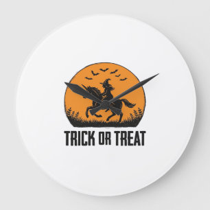Relógio Grande Bruxa de Halloween Truque ou Tratamento Vintage Lu