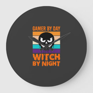 Relógio Grande Bruxa Gamer Halloween Crânio Retro