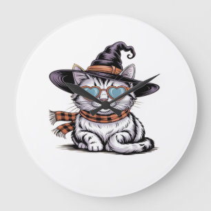 Relógio Grande Bruxa Gata Legal Gatinho de Halloween Fofo com Ócu