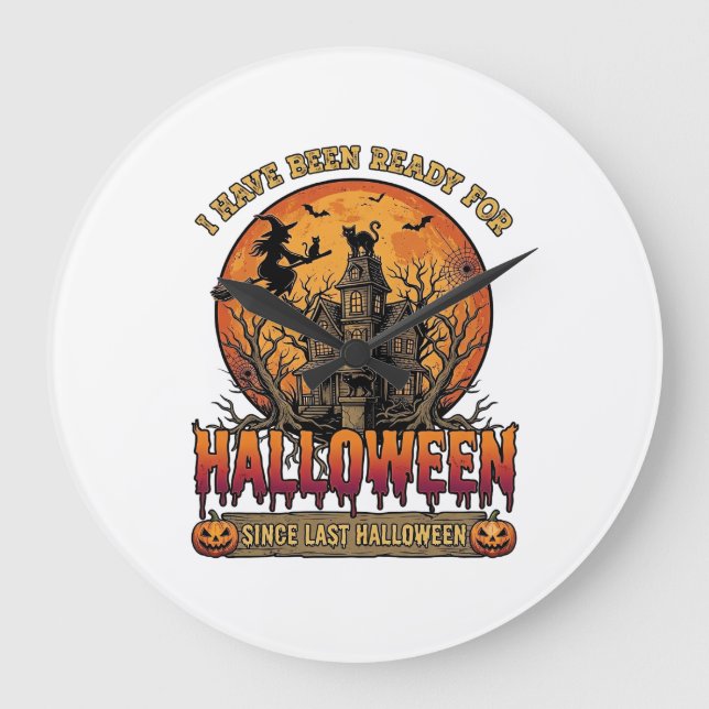 Relógio Grande Bruxa Voadora da Casa Assombrada de Halloween Desd (Frente)