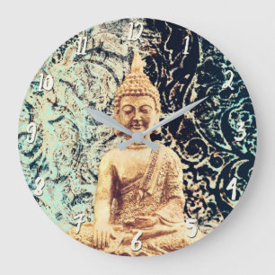 Relógio Grande Buda Sentado na Terra Elegante Zen Iluminação