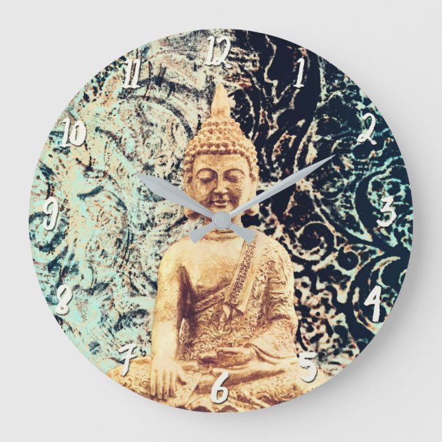 Relógio Grande Buda Sentado na Terra Elegante Zen Iluminação (Frente)