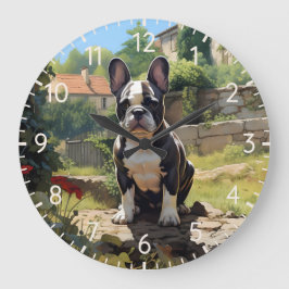 Relógio Grande Buldogue Francês Sentado Numa Parede