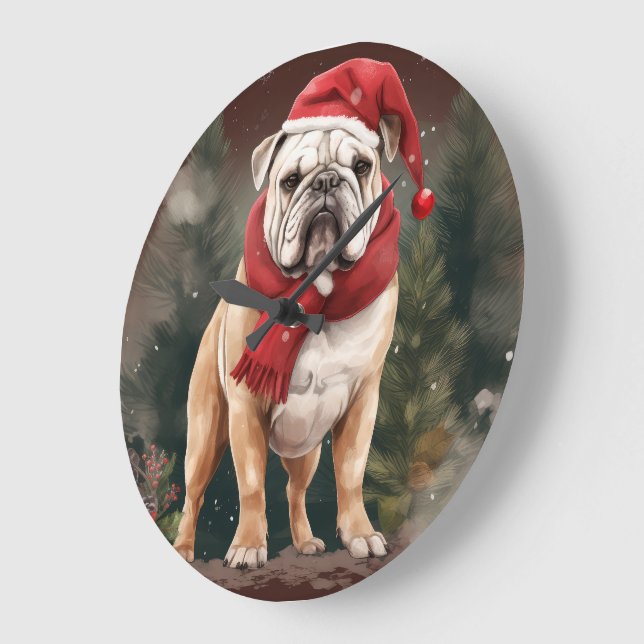 Relógio Grande Buldogue no Natal da Neve (Ângulo)