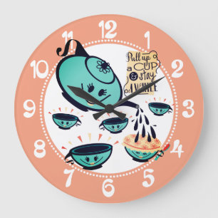 Relógio Grande Bule de chá com retro bonito cozinha chá