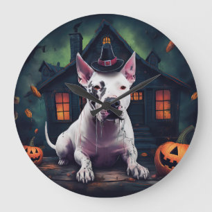 Relógio Grande Bull Terrier Abóboras Halloween Assustador